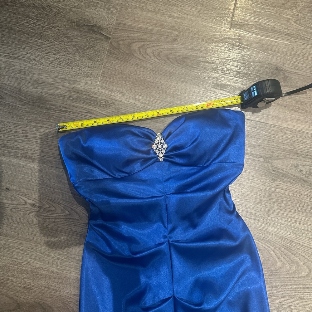 Xscape Blue Strapless Ruched Prom Gown - Picture 4 of 8